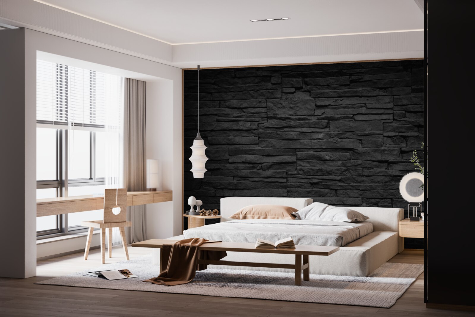 Fotobehang zwarte stenen muur