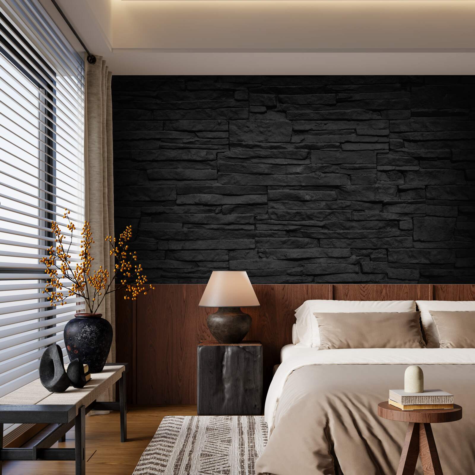 Fotobehang zwarte stenen muur