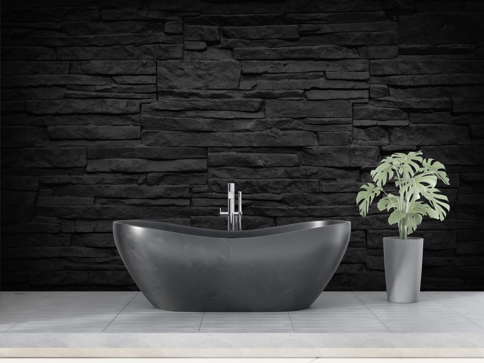 Fotobehang zwarte stenen muur