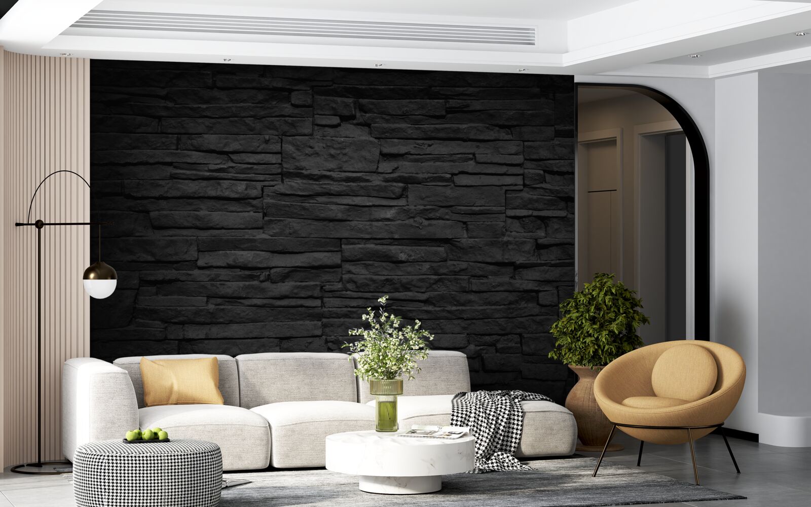 Fotobehang zwarte stenen muur