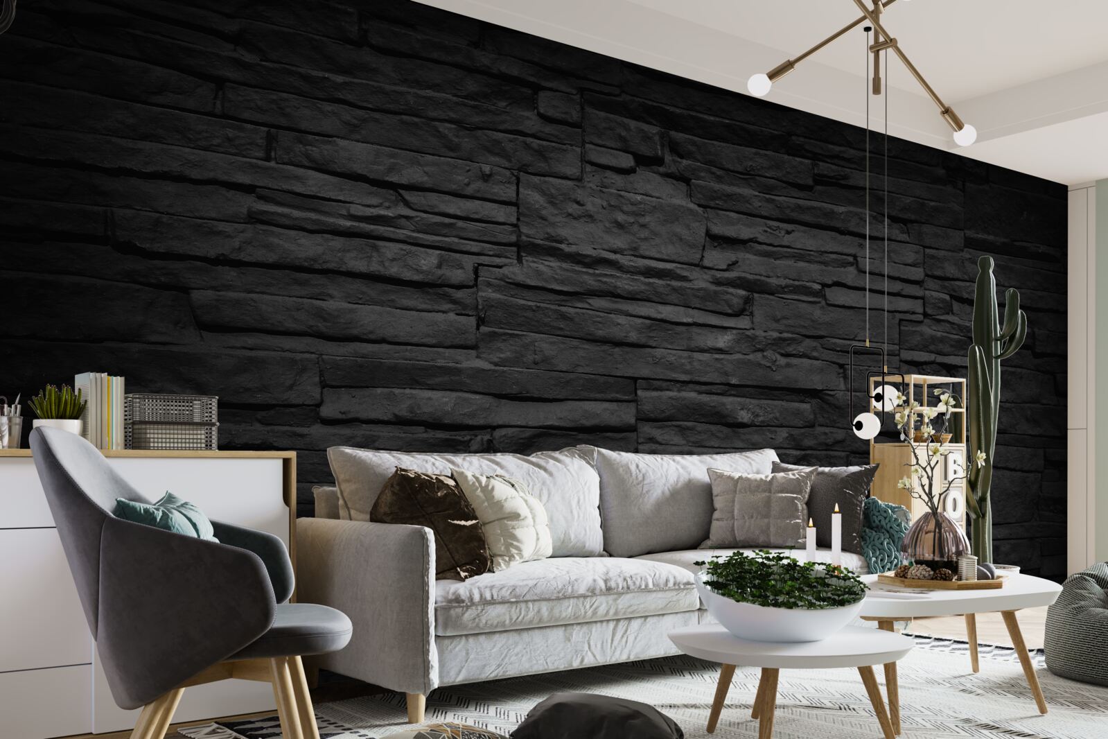 Fotobehang zwarte stenen muur