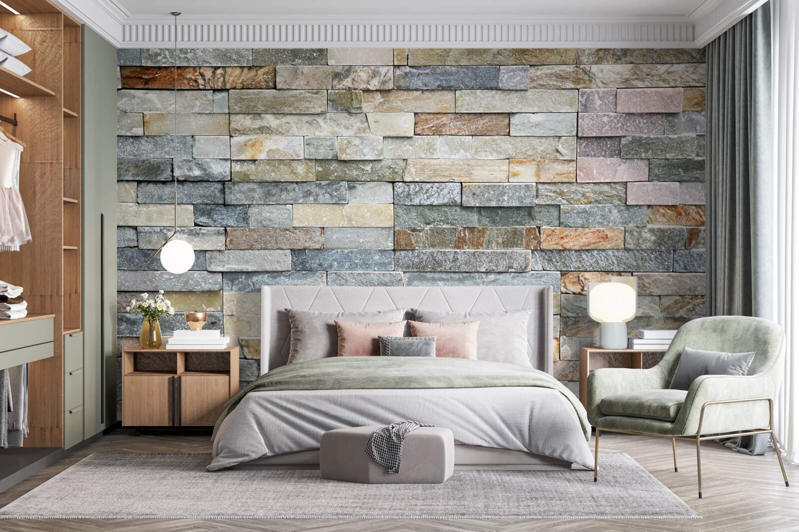 Fotobehang ganzenhuid van veelkleurig gestreepte blokken