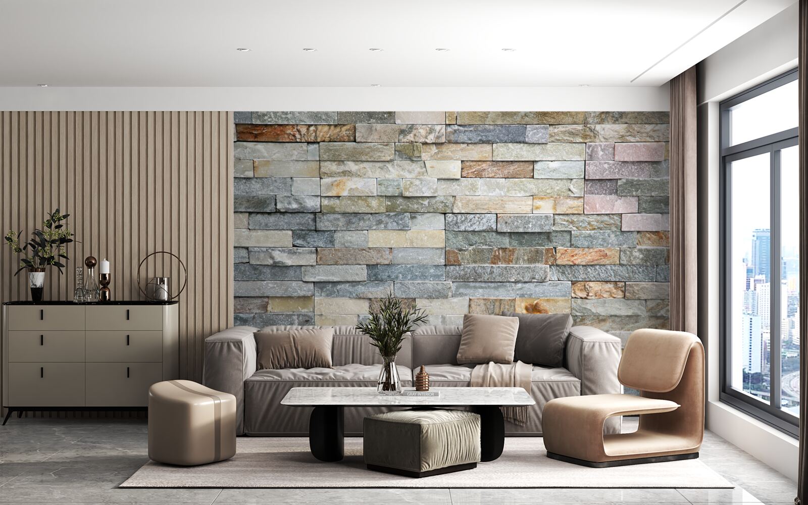 Fotobehang ganzenhuid van veelkleurig gestreepte blokken