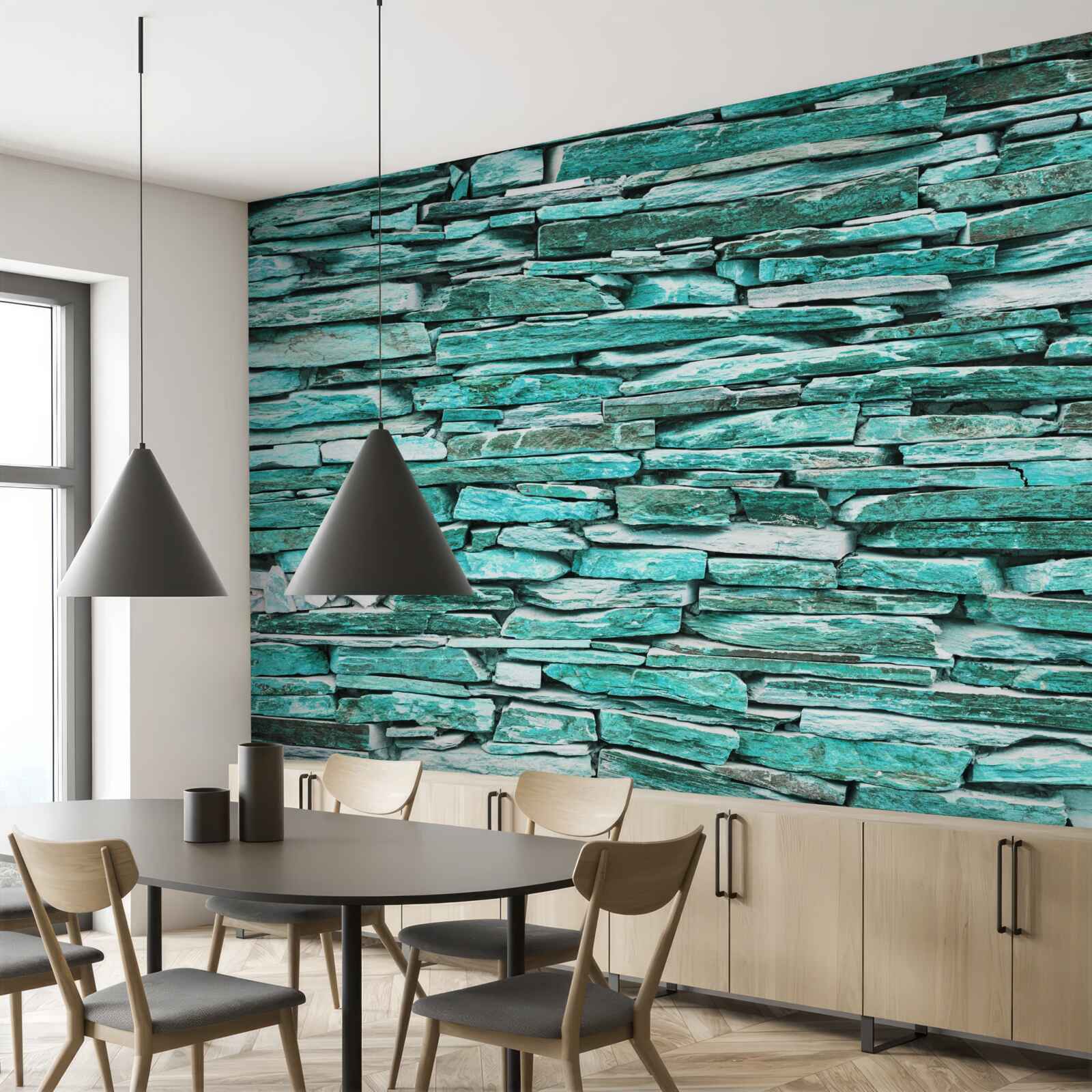 Fotobehang barrière van turkoois steen