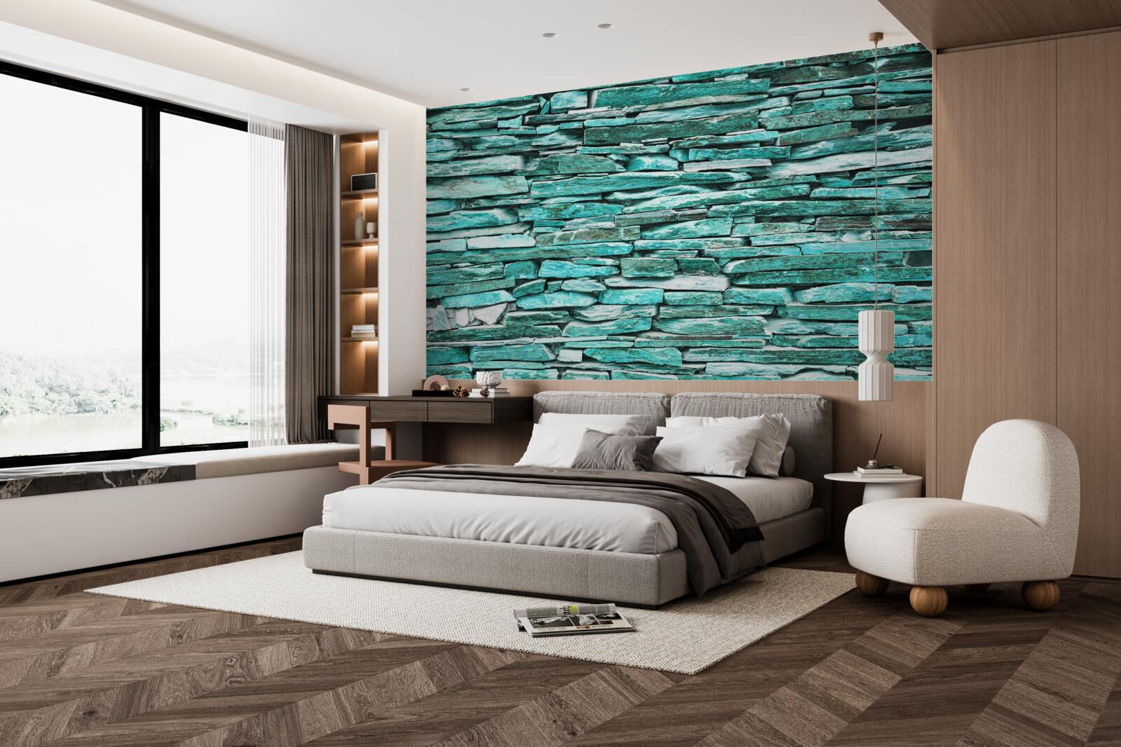 Fotobehang barrière van turkoois steen