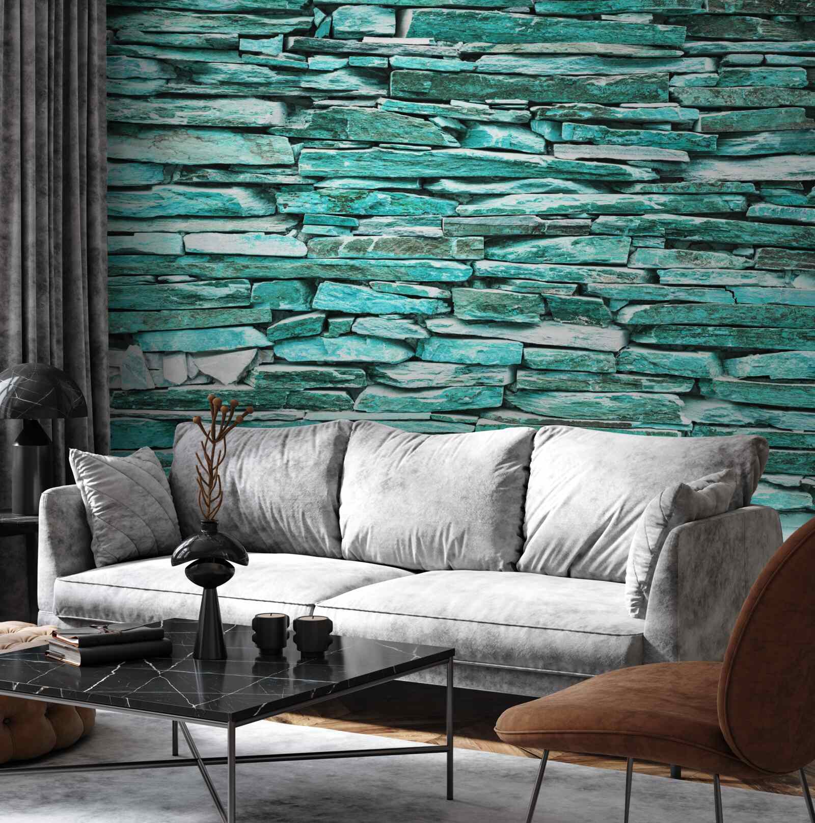 Fotobehang barrière van turkoois steen