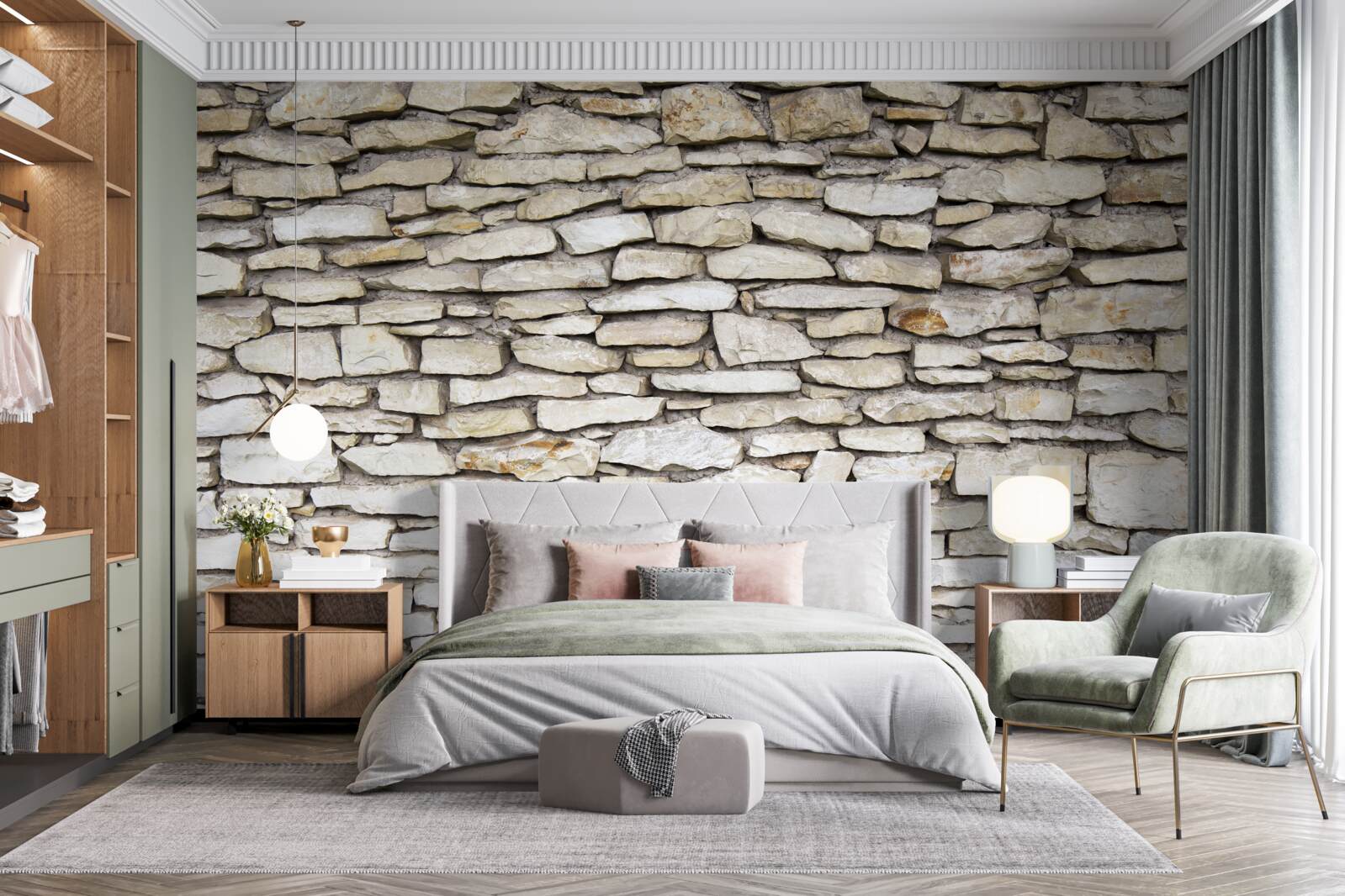 Fotobehang Muur van oude structuursteen