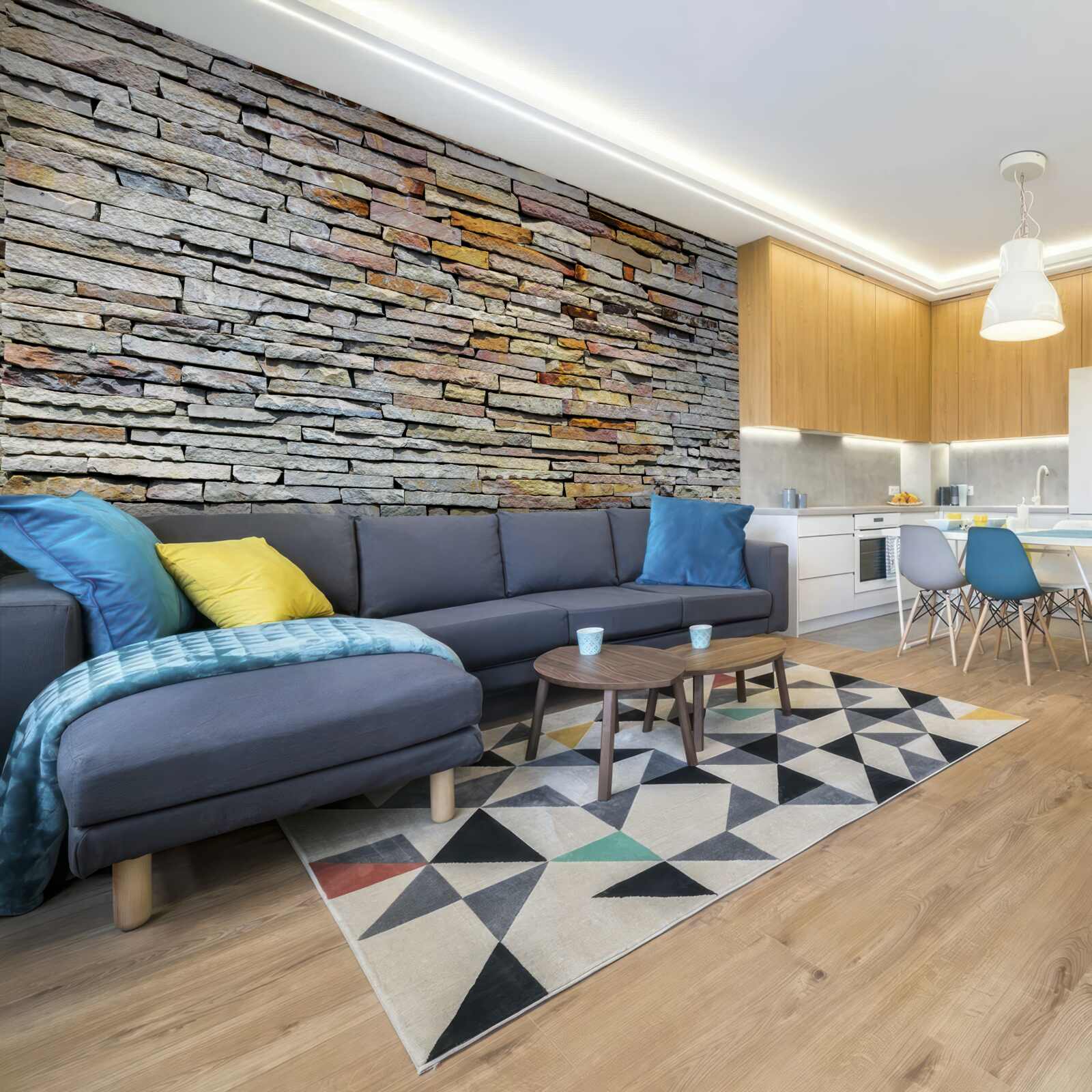 Fotobehang Muur bedekt met steenstrips