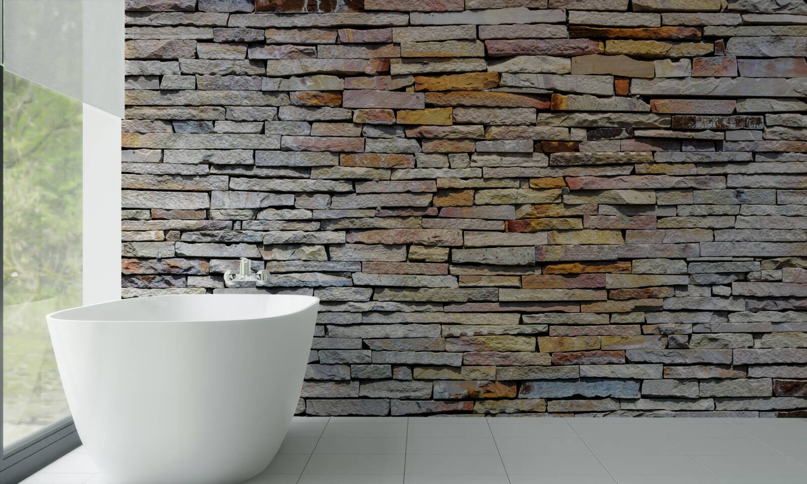 Fotobehang Muur bedekt met steenstrips