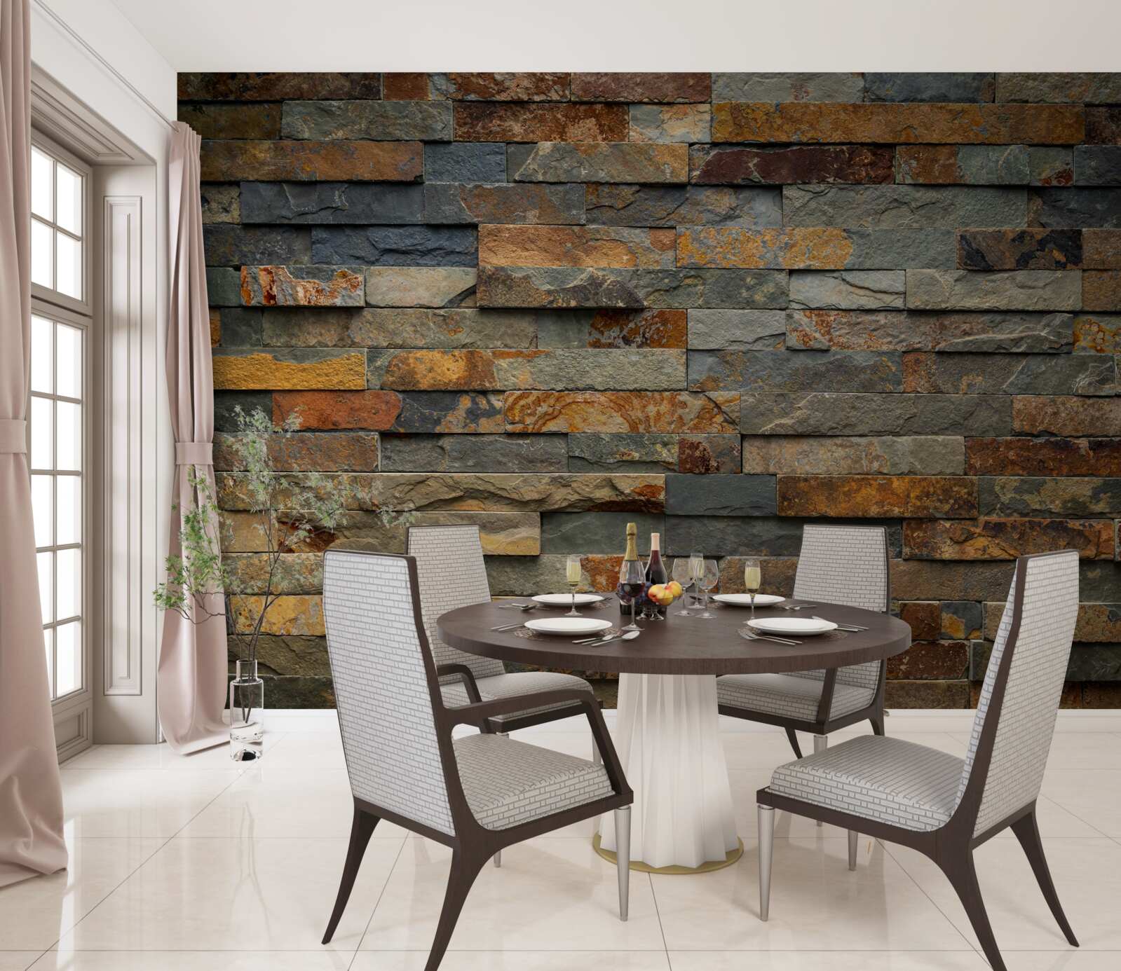 Fotobehang meervoudig rode stenen muur