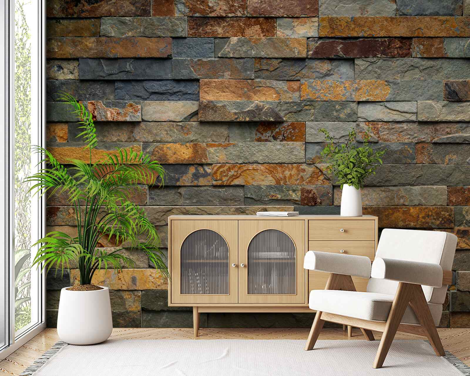 Fotobehang meervoudig rode stenen muur