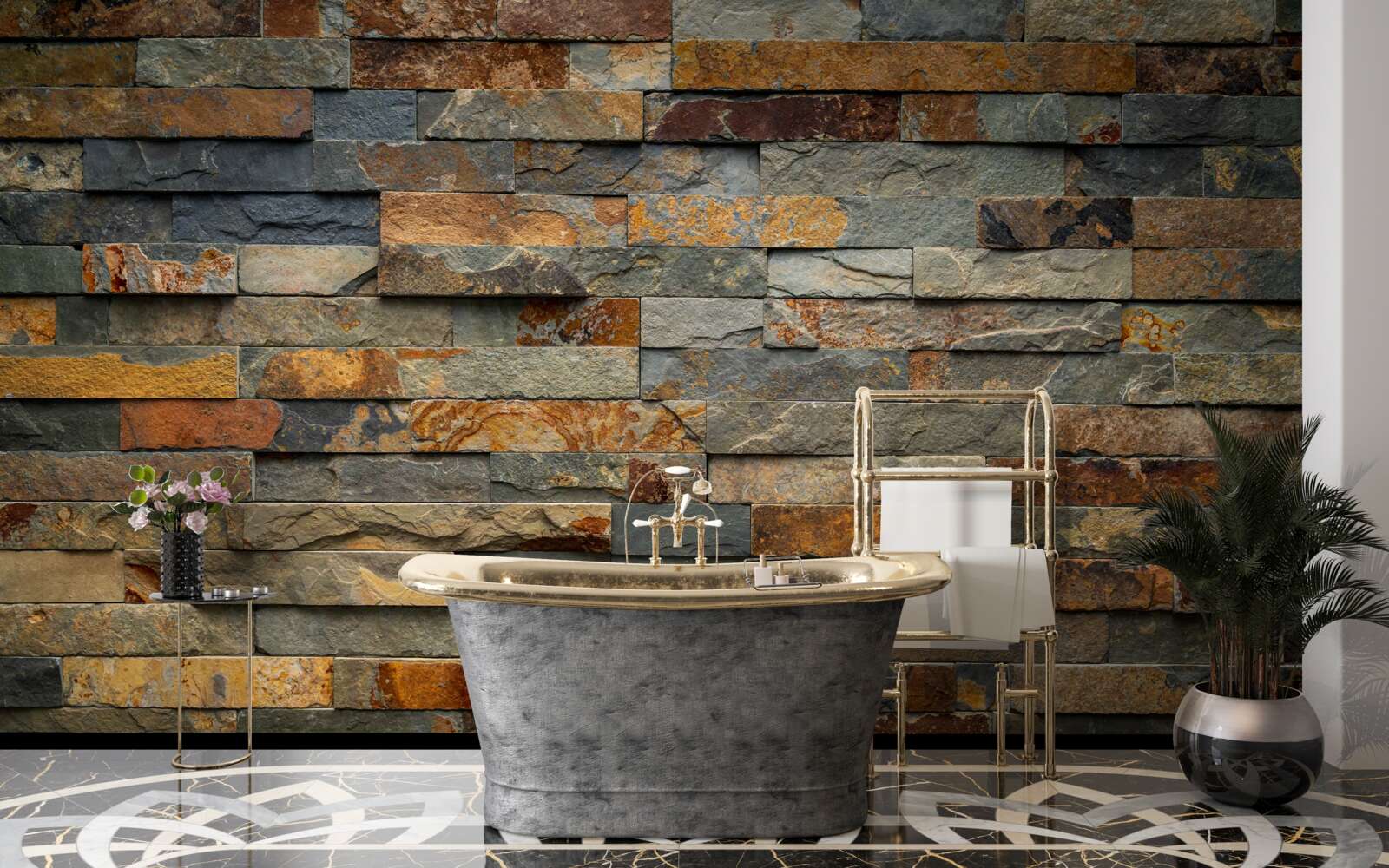 Fotobehang meervoudig rode stenen muur