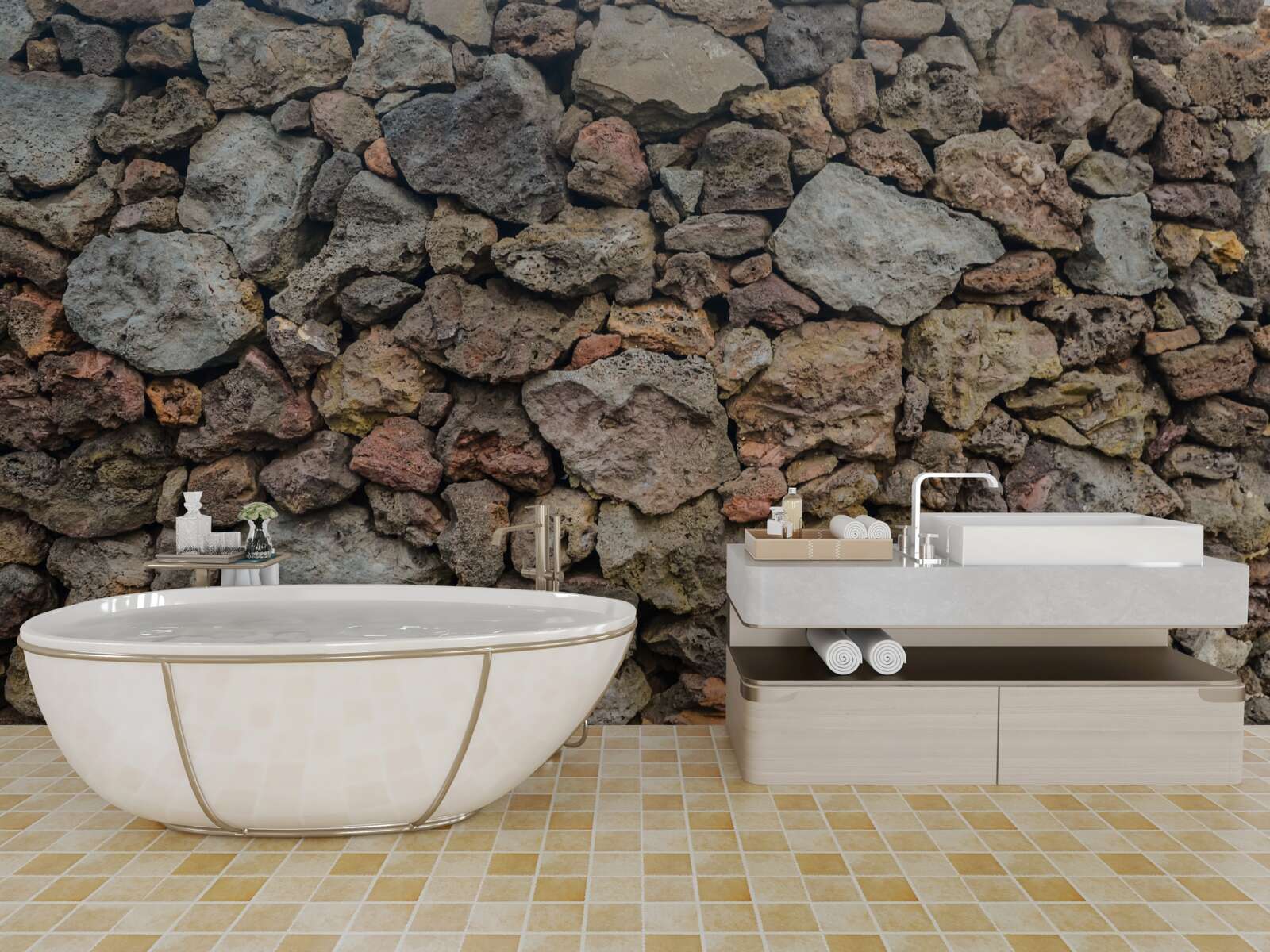 Fotobehang Vulkanische stenen muur