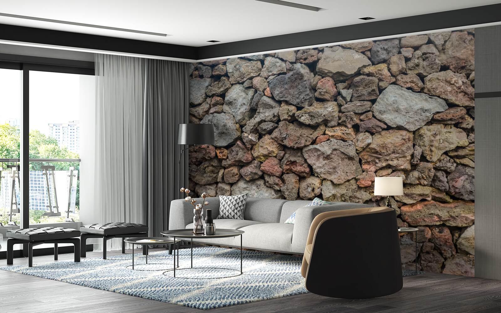 Fotobehang Vulkanische stenen muur