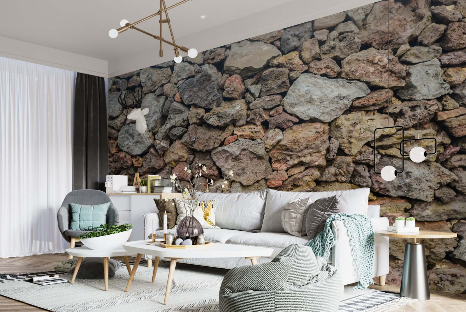 Fotobehang Vulkanische stenen muur