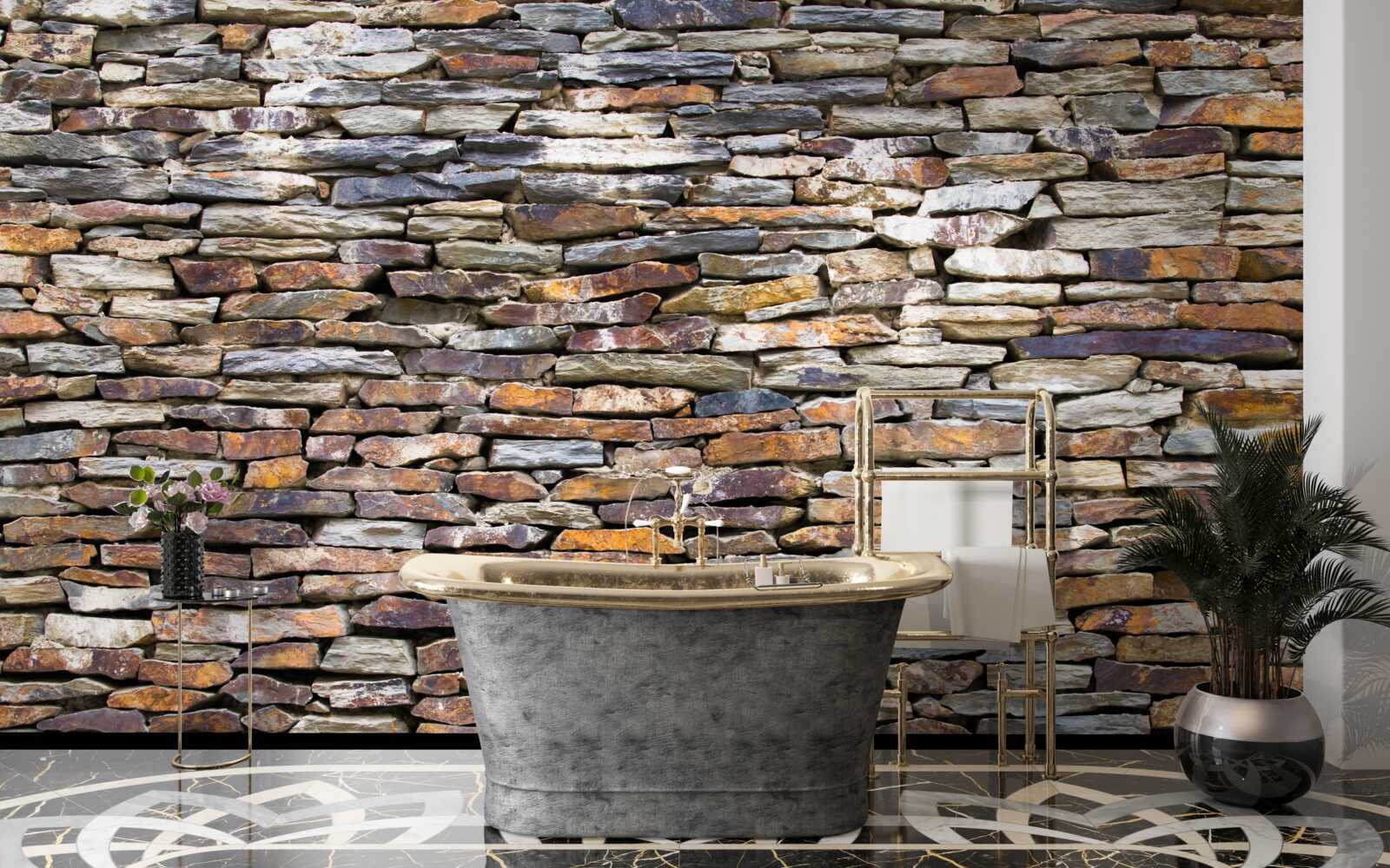 Fotobehang barrière van zwarte leisteen