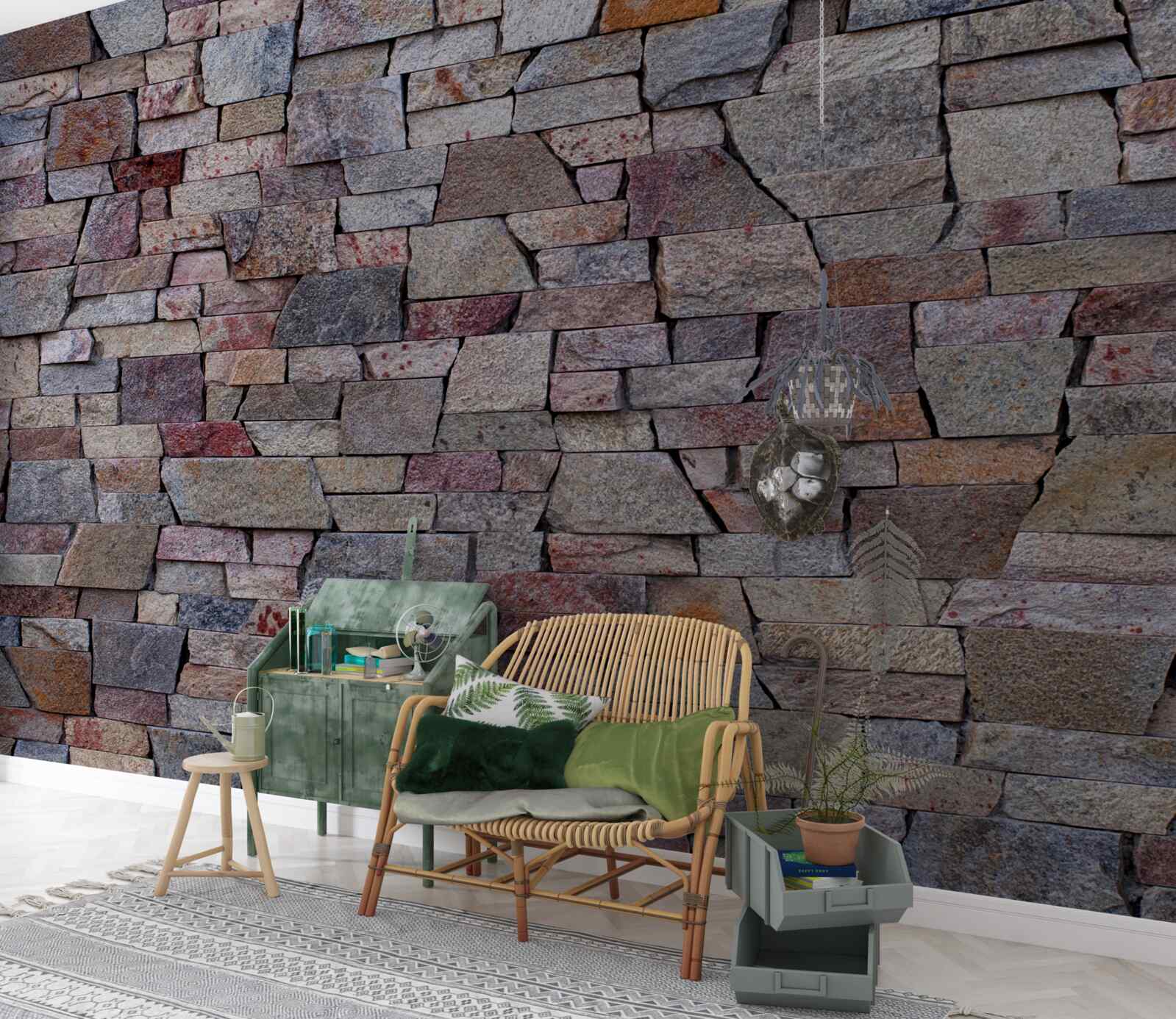 Fotobehang landelijke stenen muurbouw