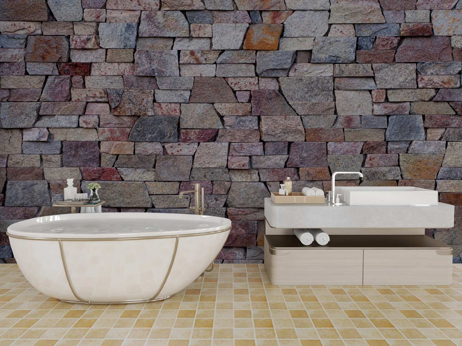 Fotobehang landelijke stenen muurbouw