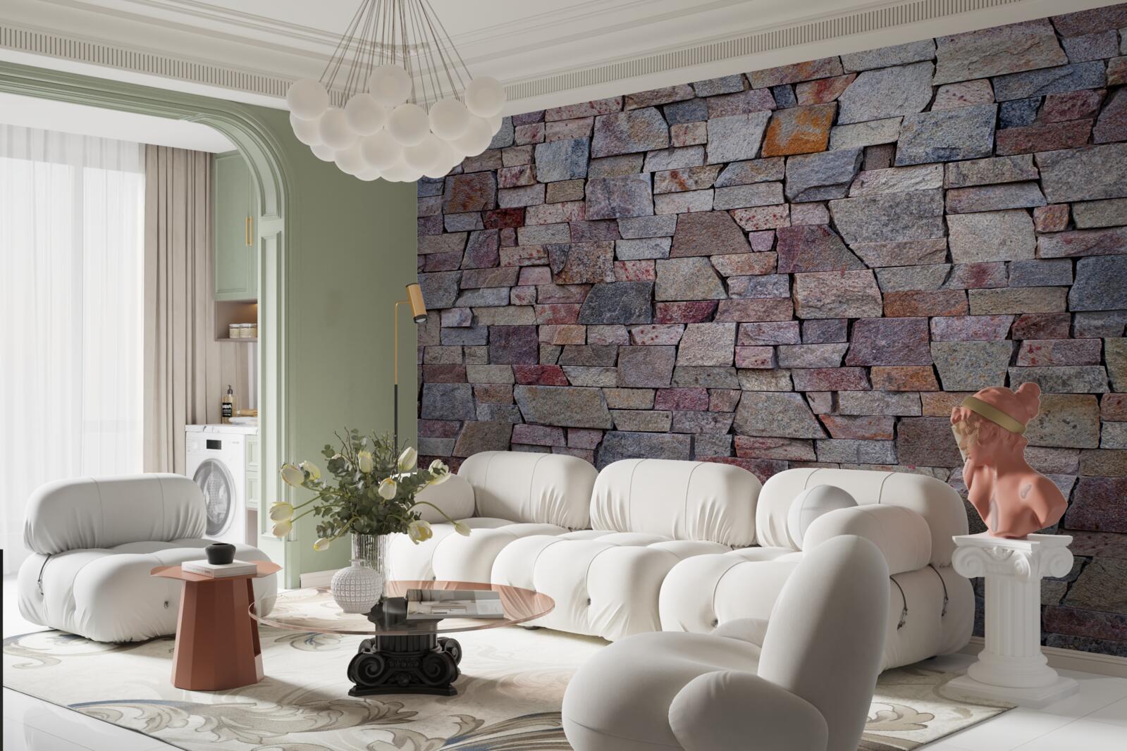 Fotobehang landelijke stenen muurbouw