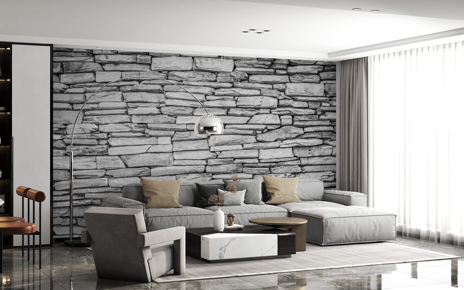 Fotobehang structuur van grijze stenen muur