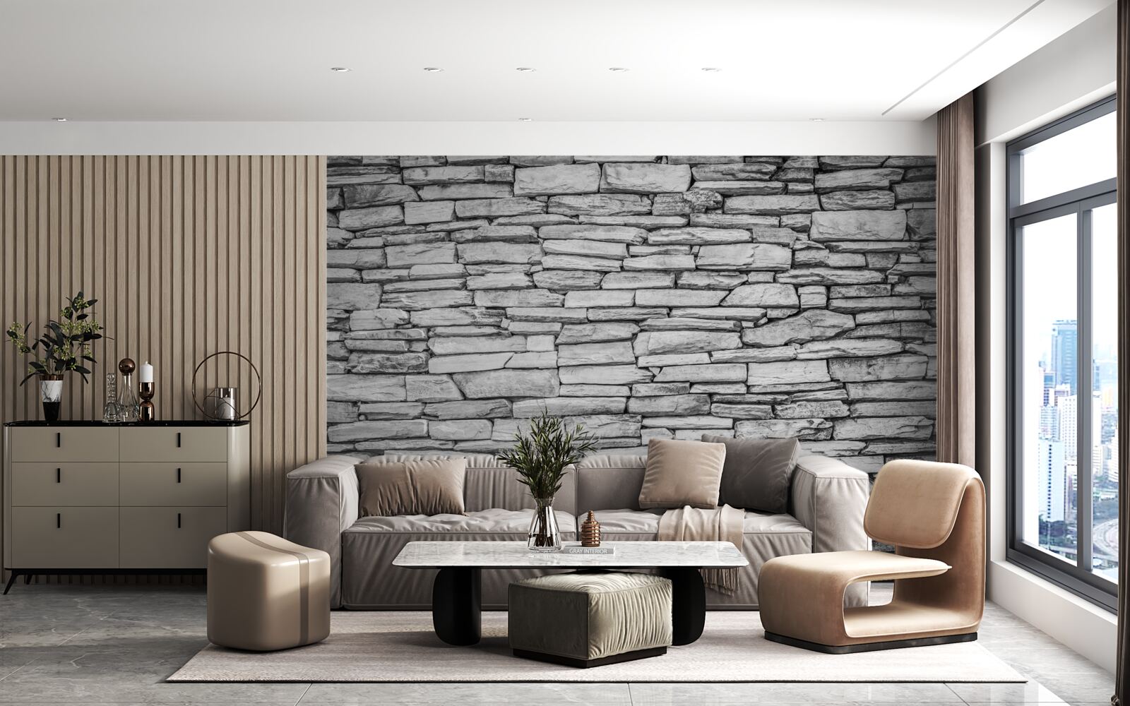 Fotobehang structuur van grijze stenen muur