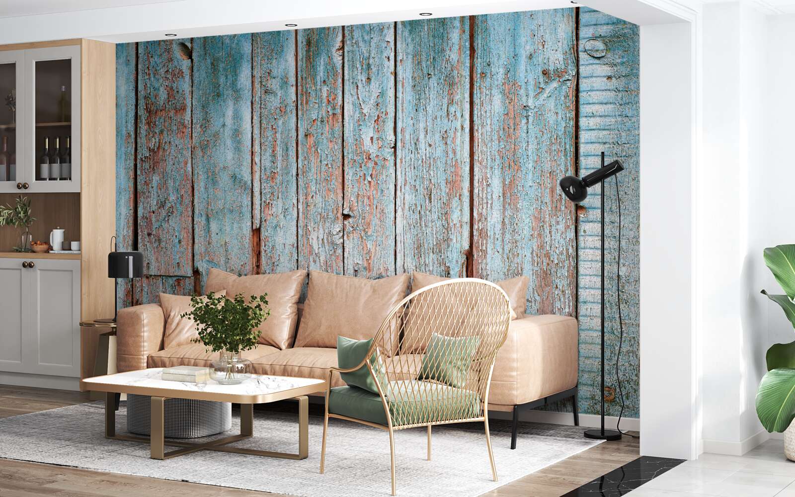 Fotobehang achtergrond van oude balken in grijs- en blauwtinten