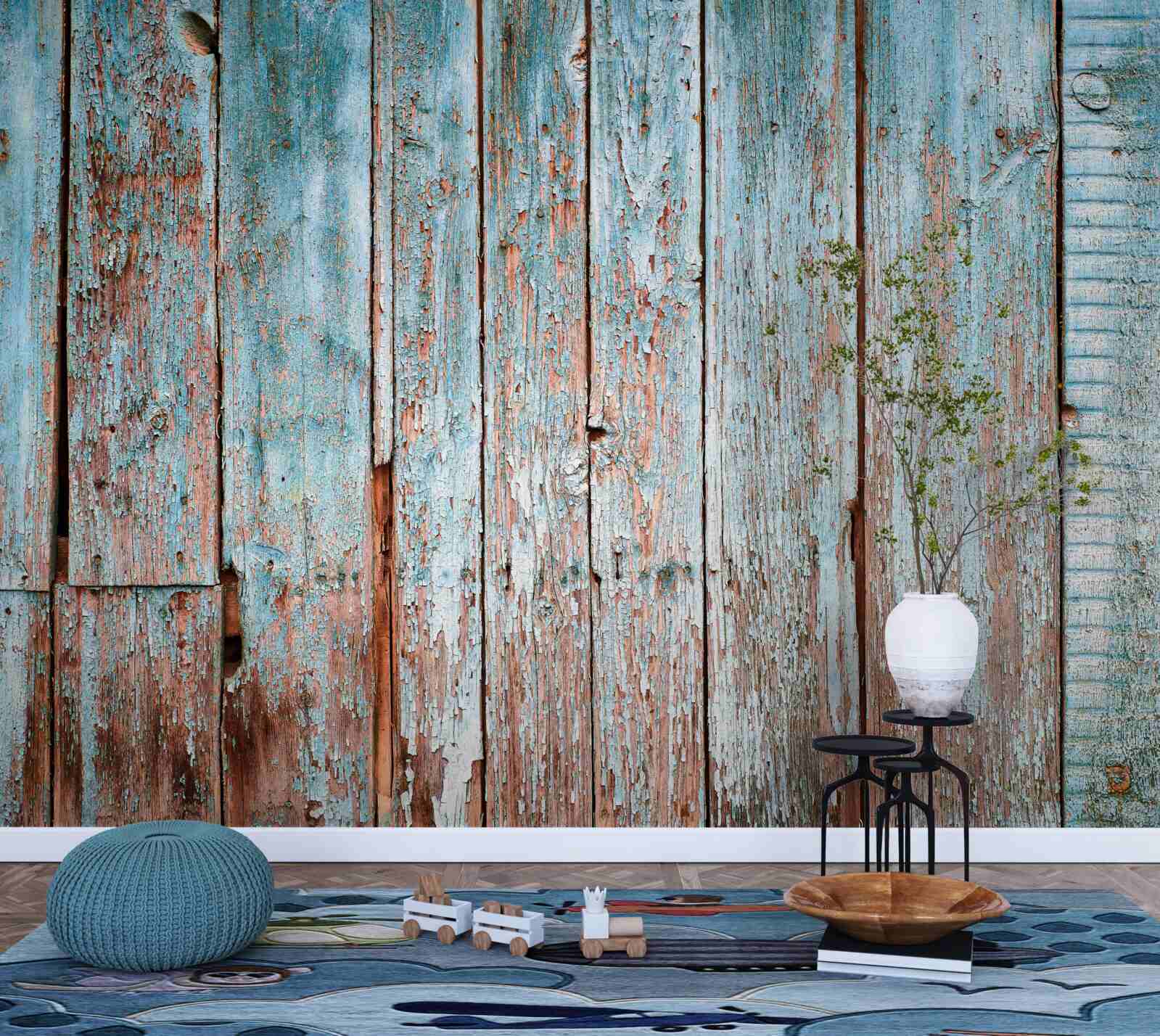 Fotobehang achtergrond van oude balken in grijs- en blauwtinten