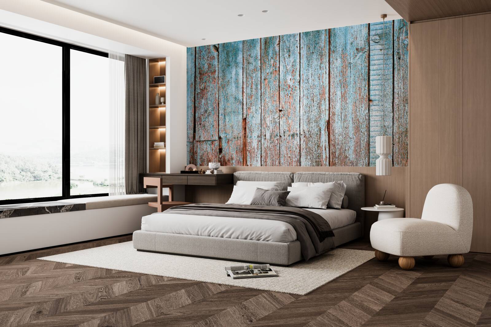 Fotobehang achtergrond van oude balken in grijs- en blauwtinten