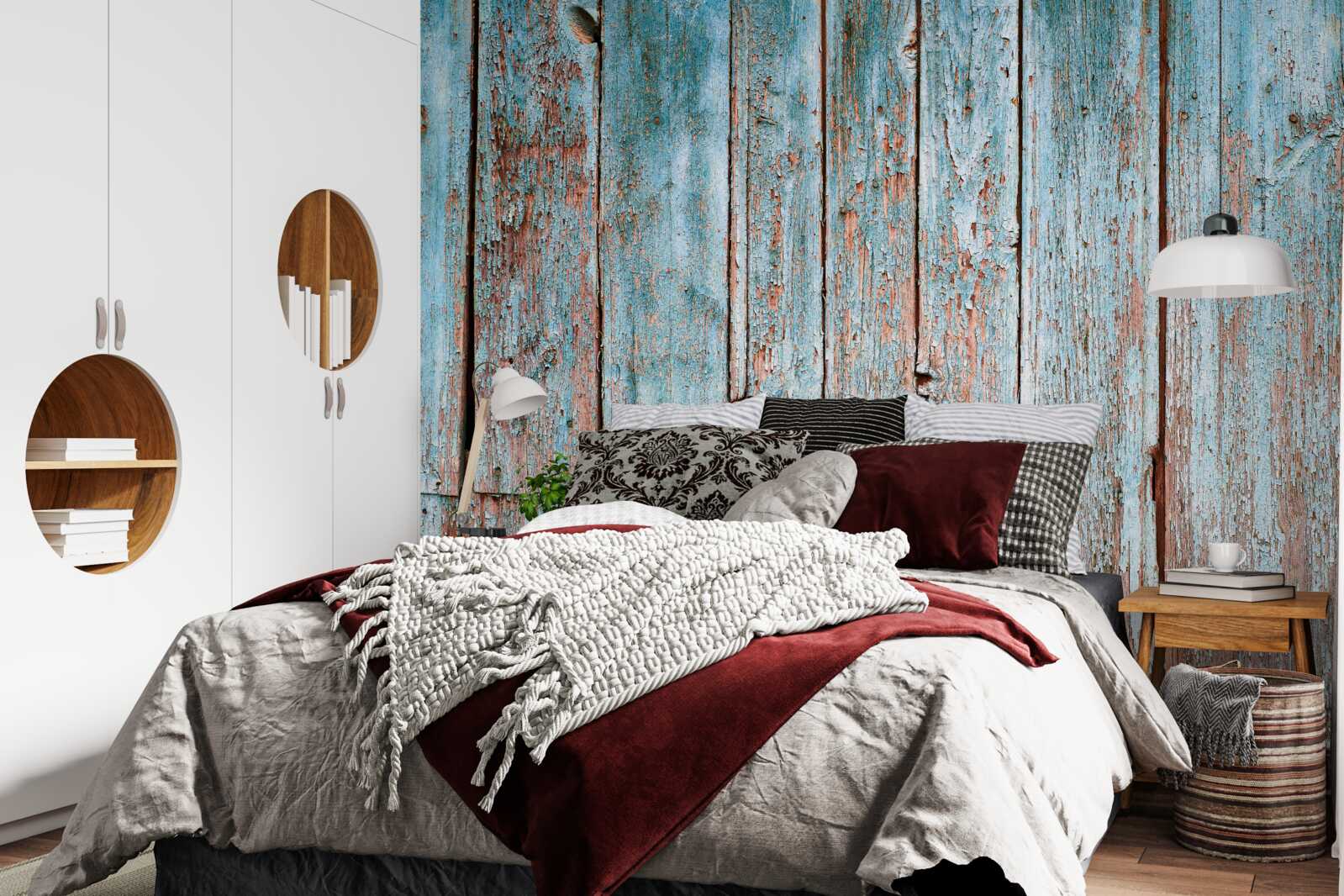 Fotobehang achtergrond van oude balken in grijs- en blauwtinten