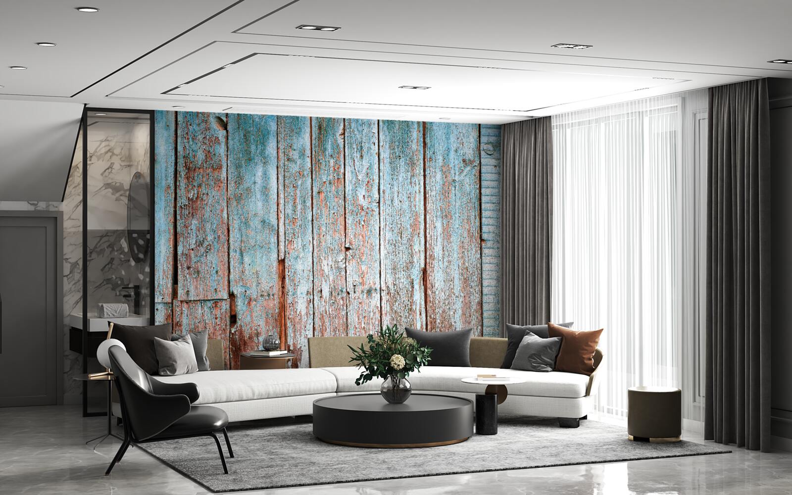 Fotobehang achtergrond van oude balken in grijs- en blauwtinten