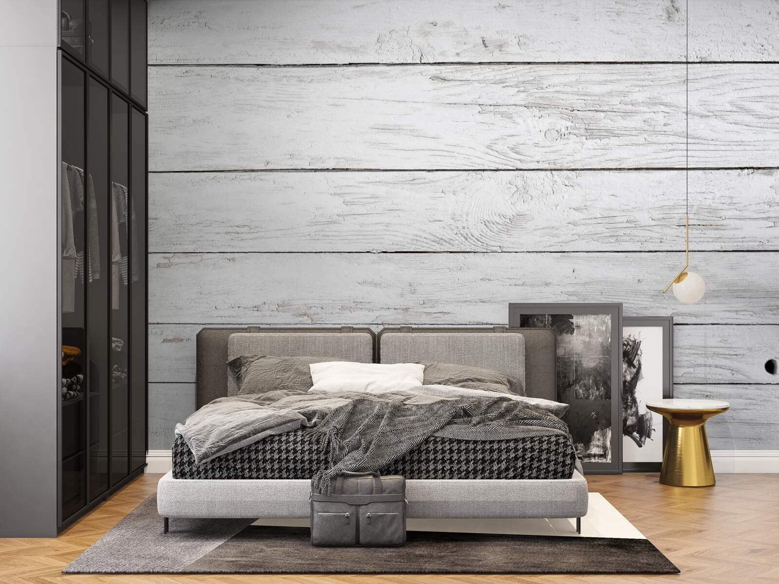 Fotobehang lichtgrijs houten parket