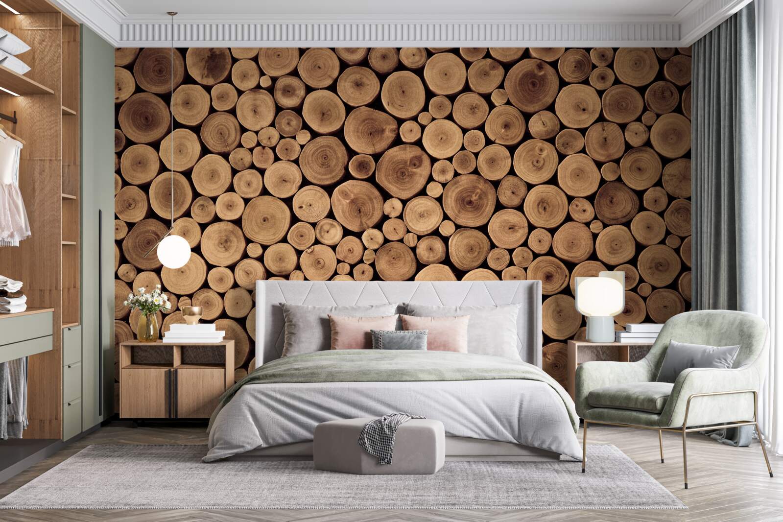 Fotobehang voorzichtig rond boomstammen snoeien