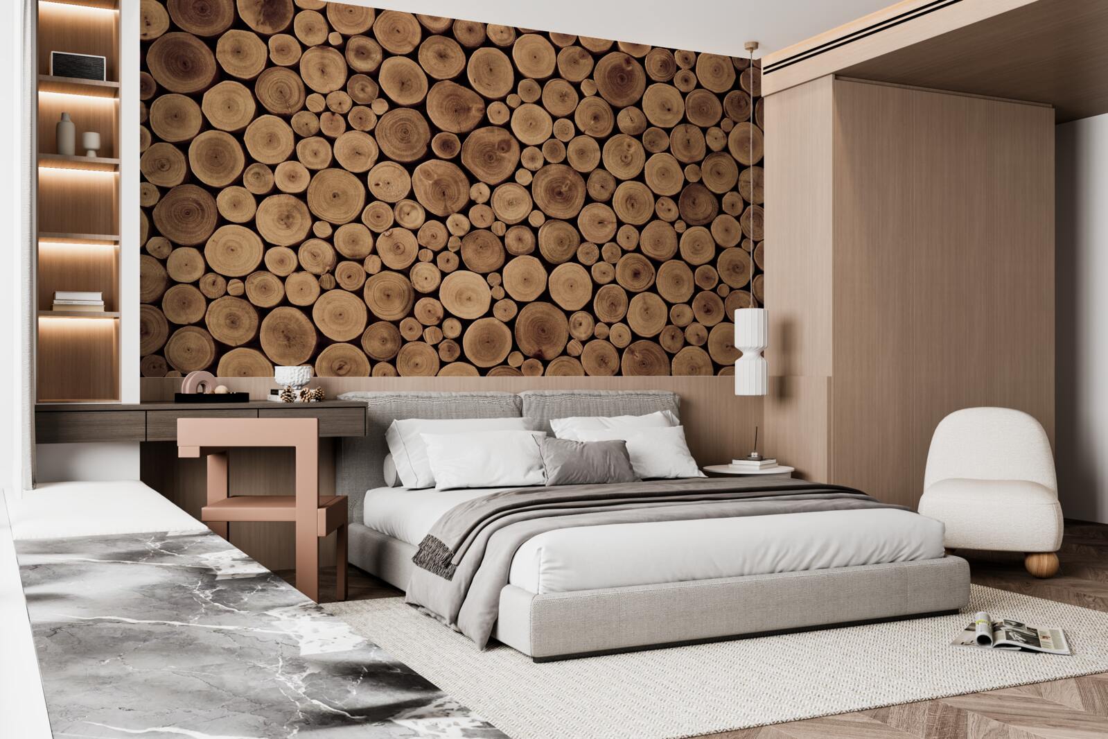 Fotobehang voorzichtig rond boomstammen snoeien