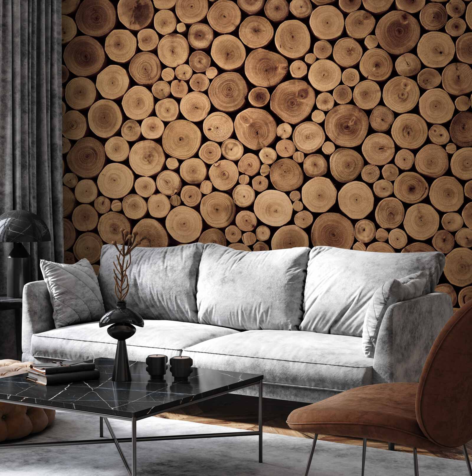 Fotobehang voorzichtig rond boomstammen snoeien