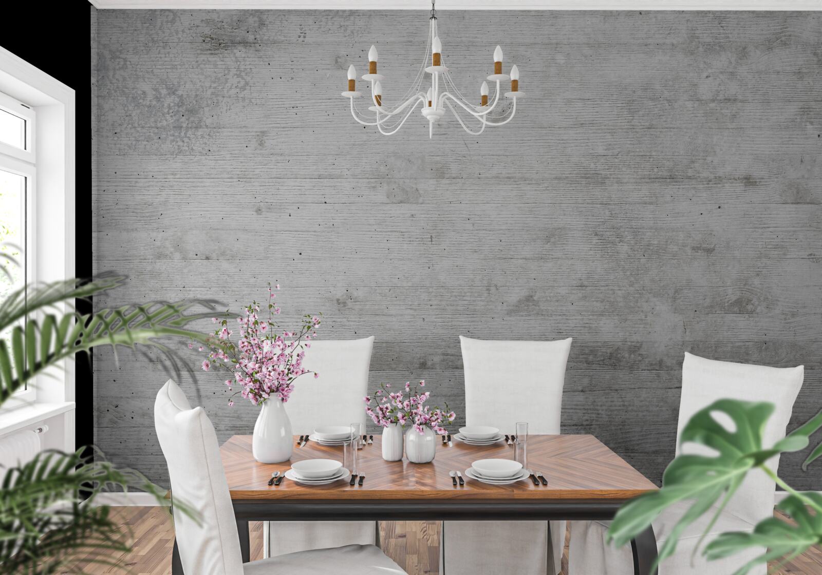 Fotobehang lichtgrijze houten wand