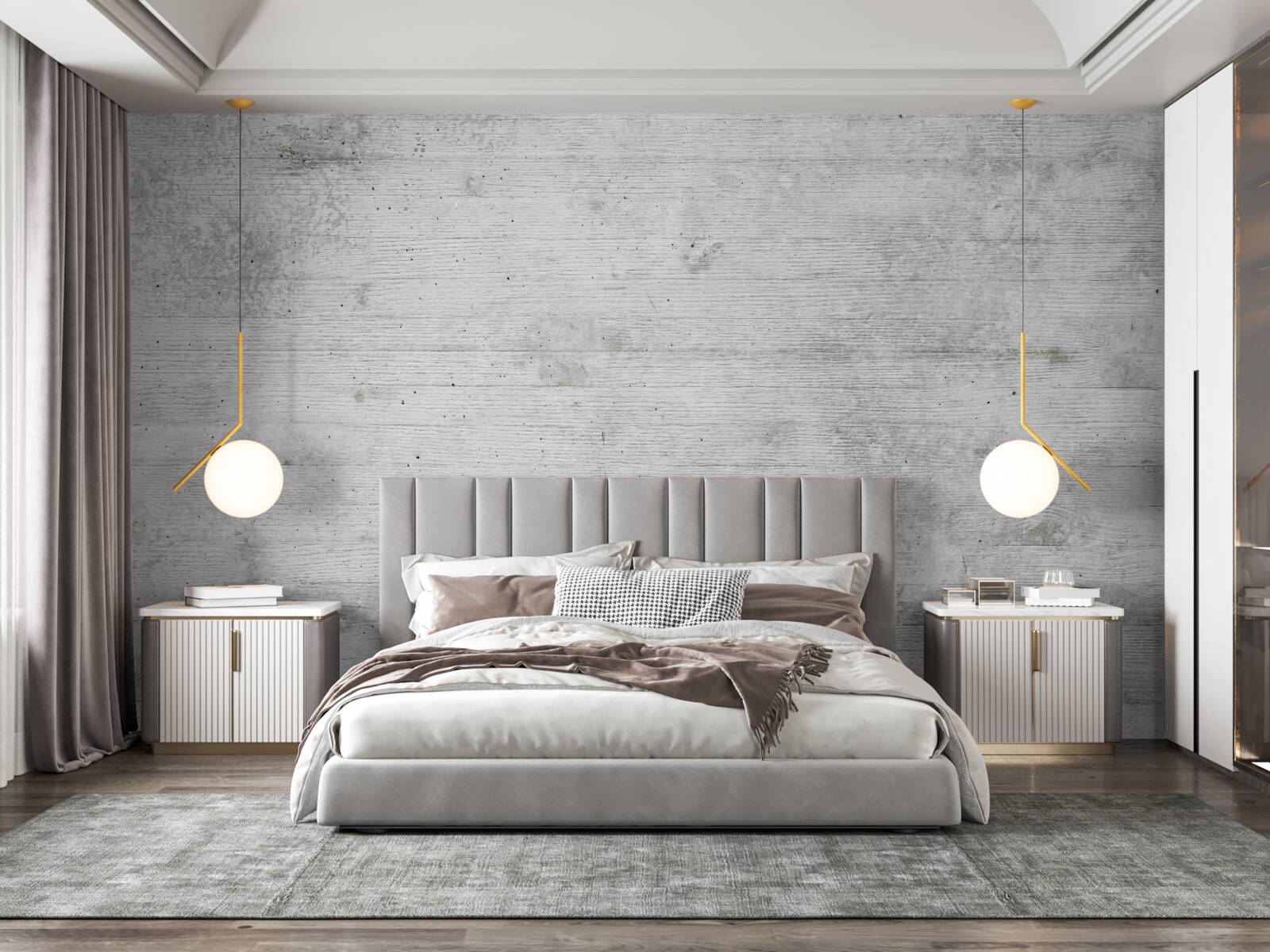 Fotobehang lichtgrijze houten wand