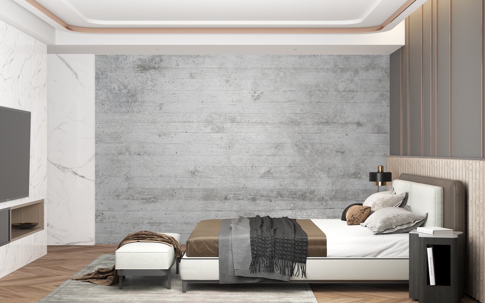 Fotobehang lichtgrijze houten wand