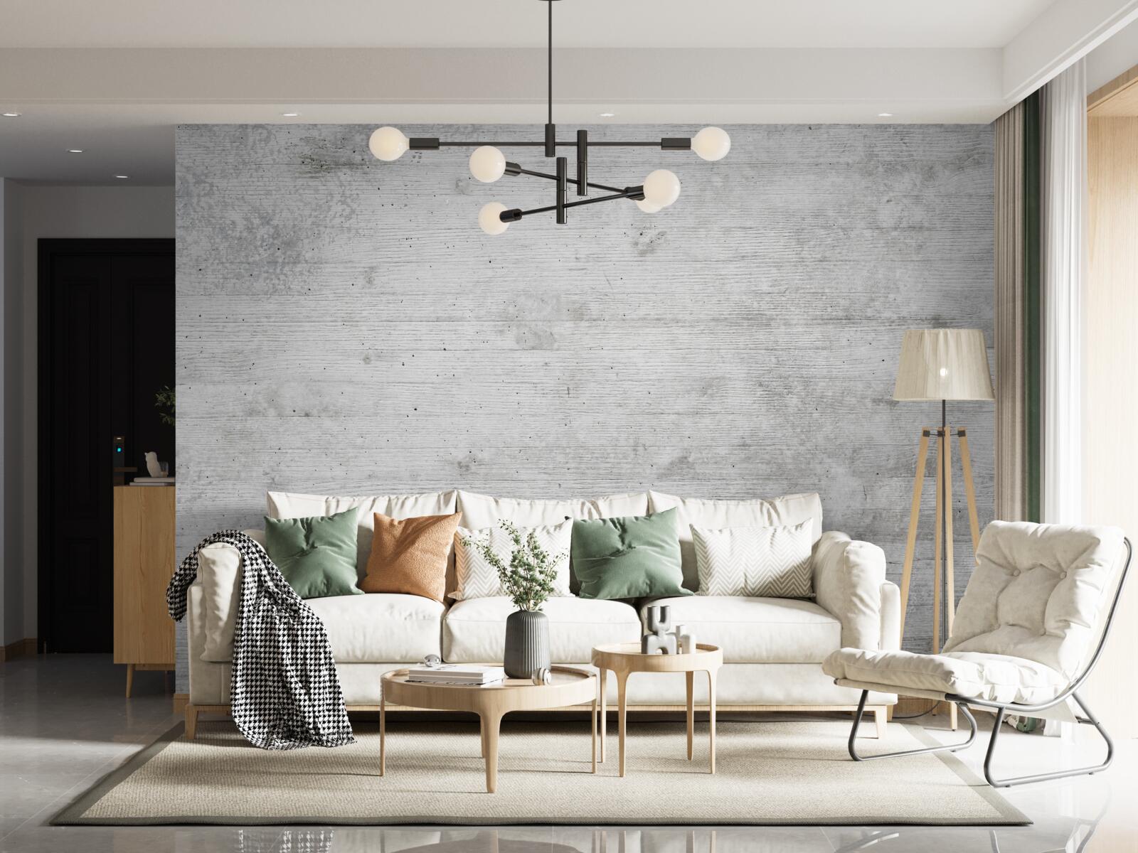 Fotobehang lichtgrijze houten wand