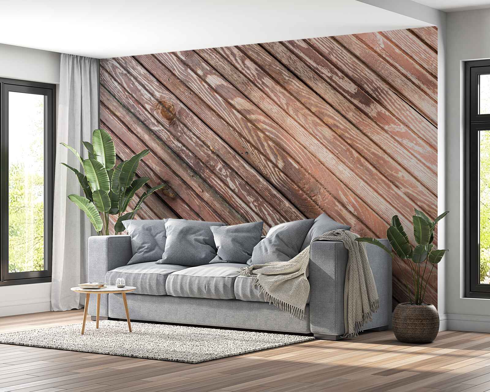 Fotobehang smalle houten spijlen