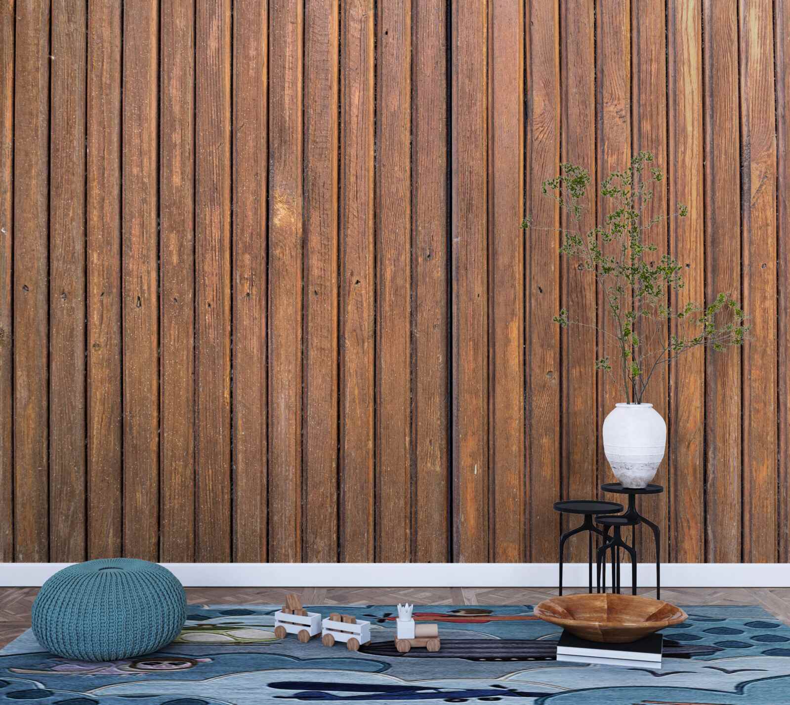 Fotobehang doorlopende barrière van oude houten balken