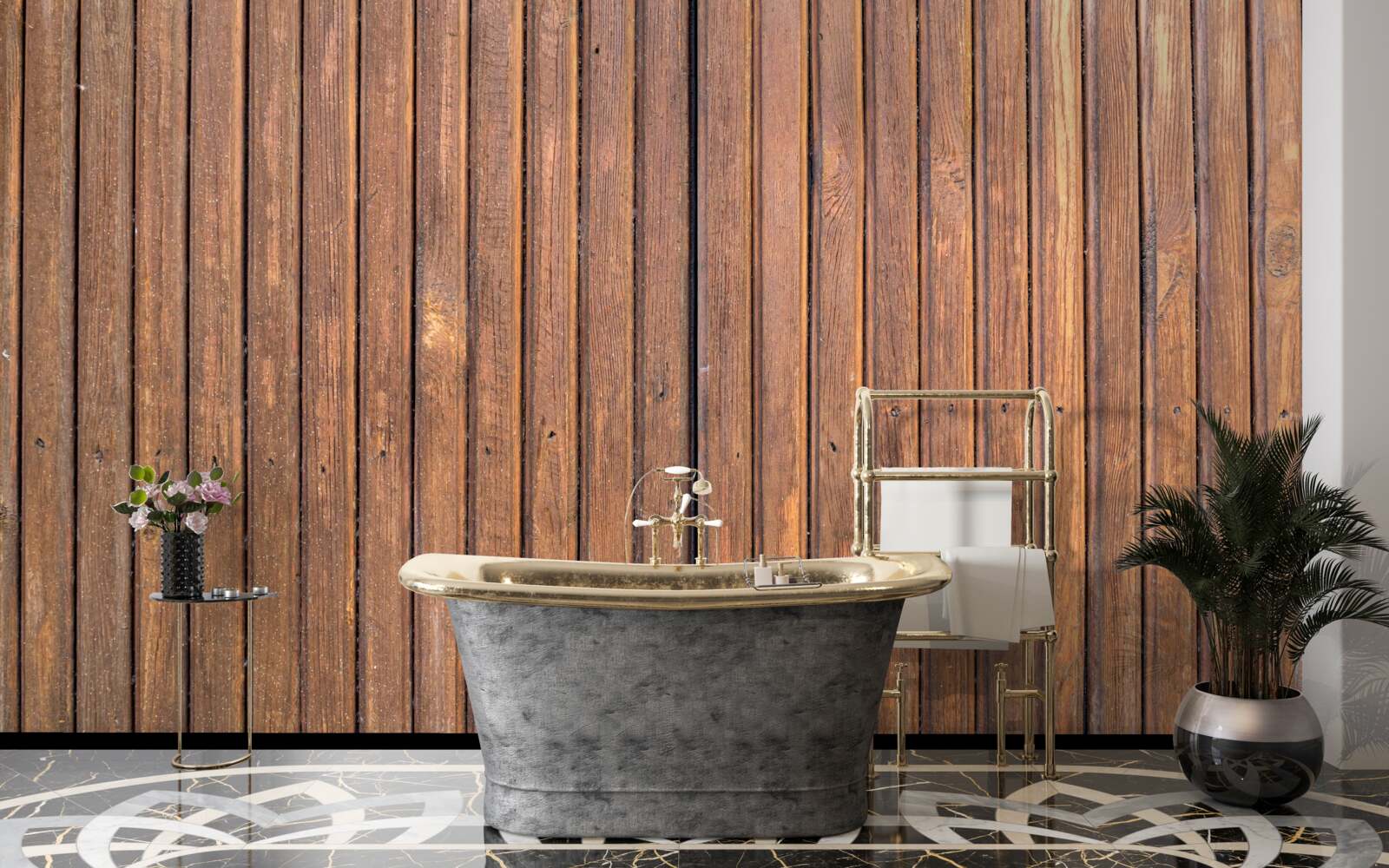 Fotobehang doorlopende barrière van oude houten balken