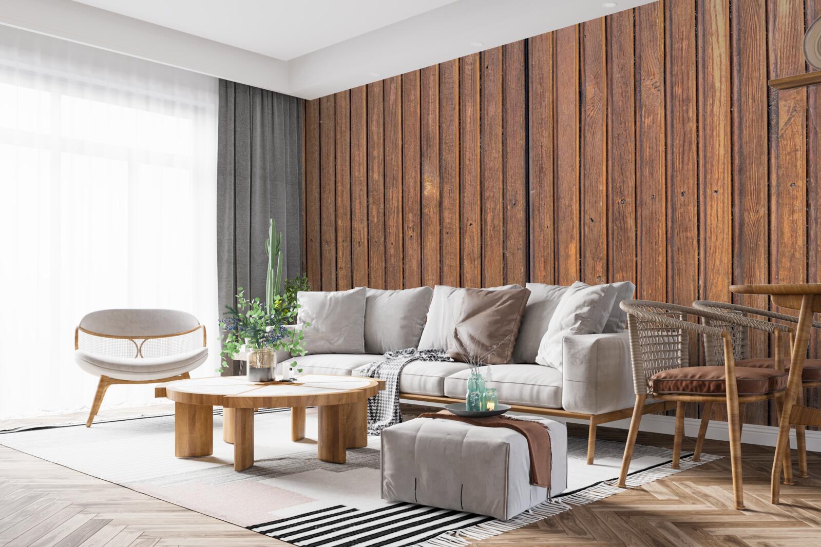 Fotobehang doorlopende barrière van oude houten balken