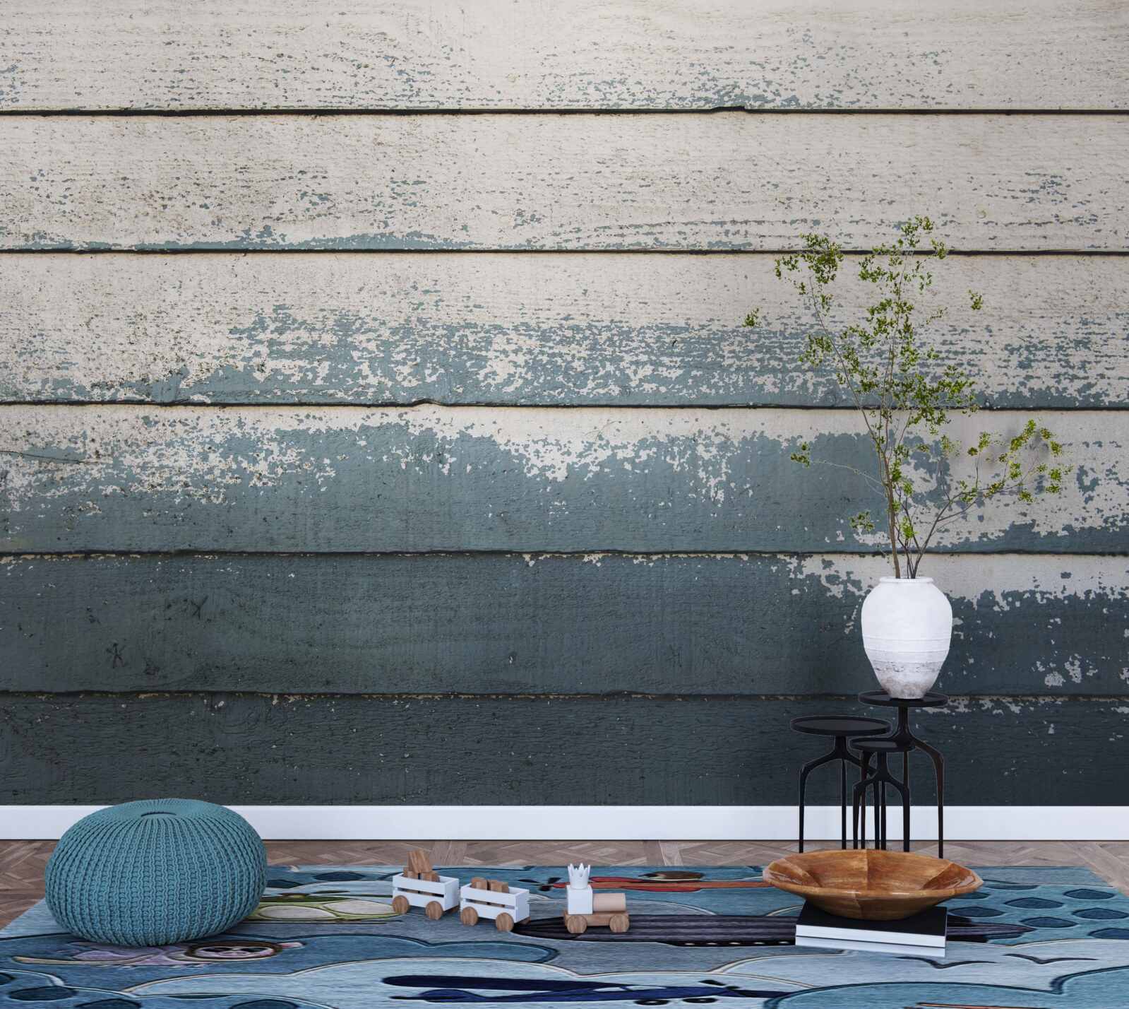 Fotobehang oud houten paneel dat zijn bekleding heeft verloren