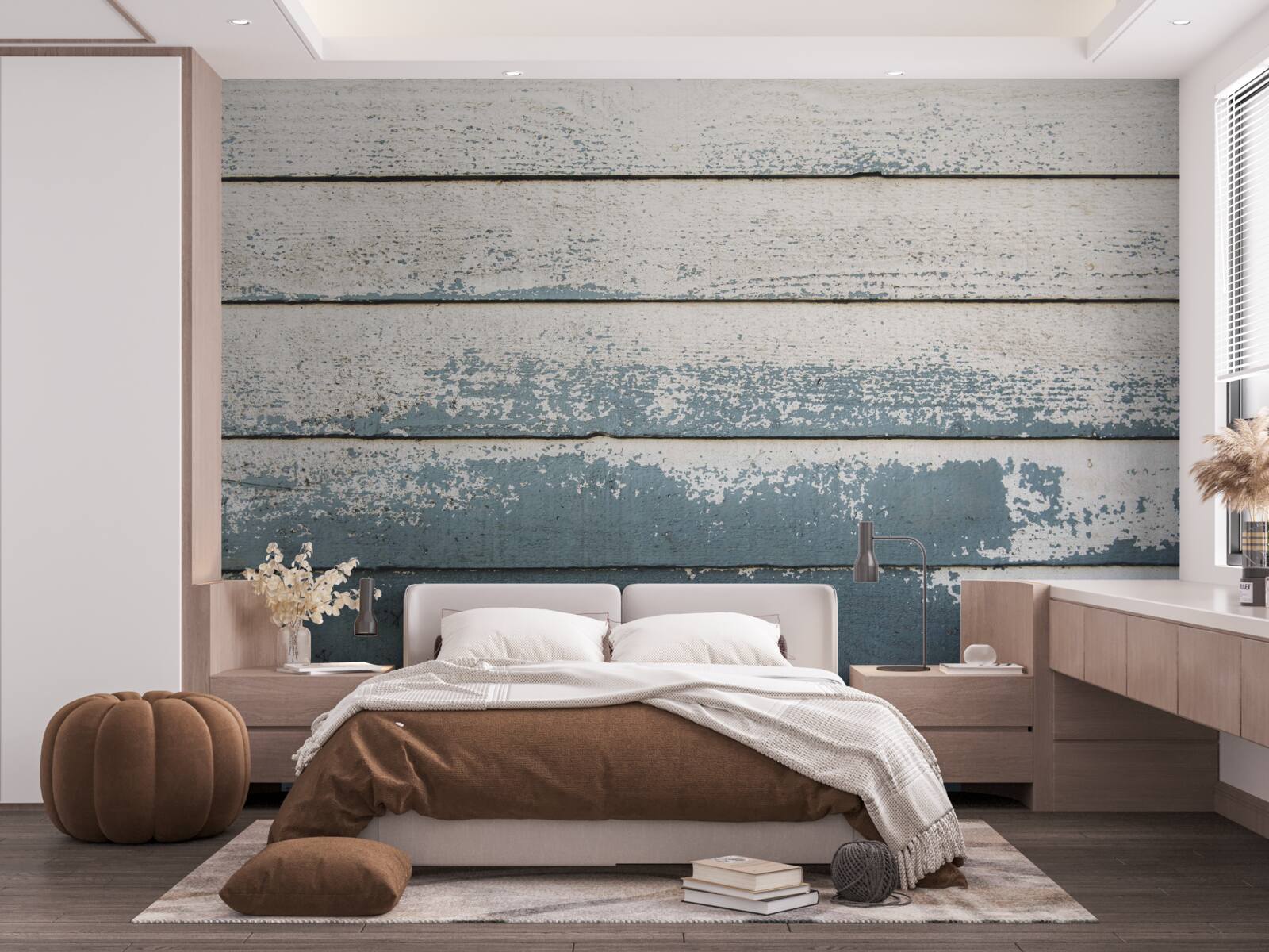 Fotobehang oud houten paneel dat zijn bekleding heeft verloren