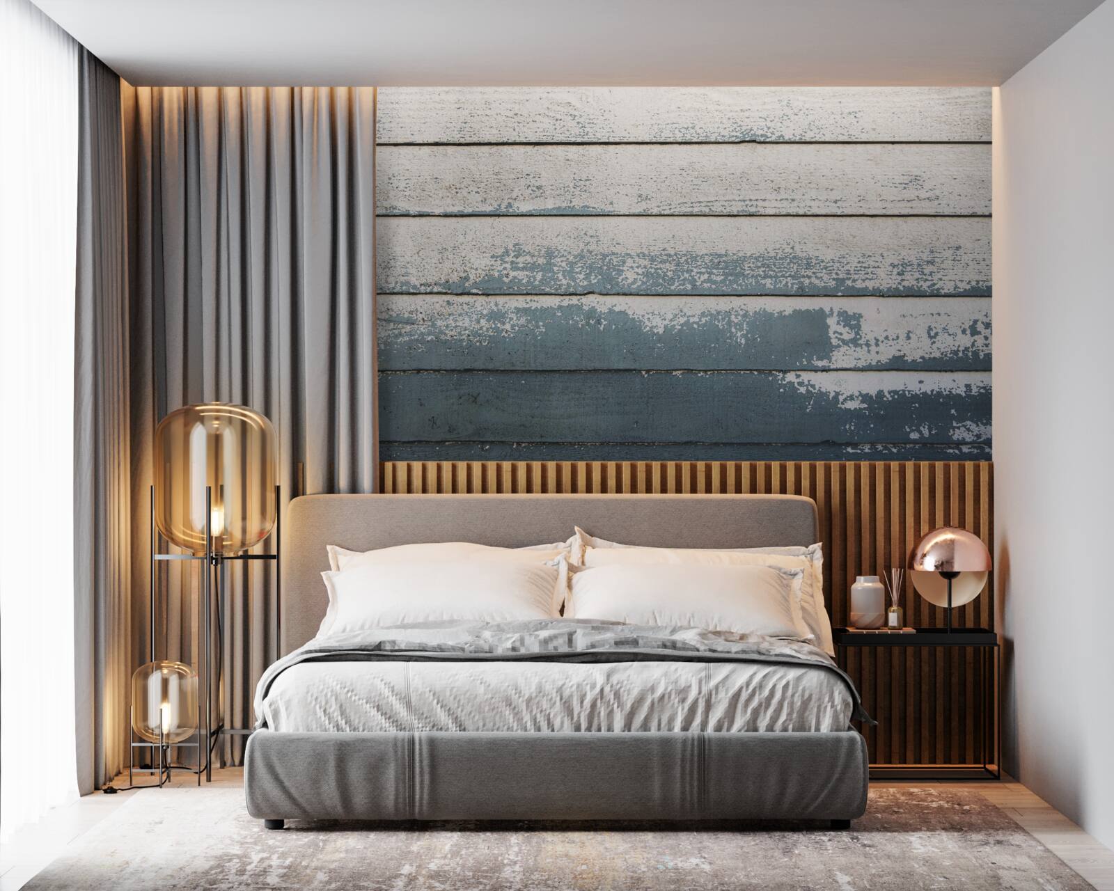 Fotobehang oud houten paneel dat zijn bekleding heeft verloren