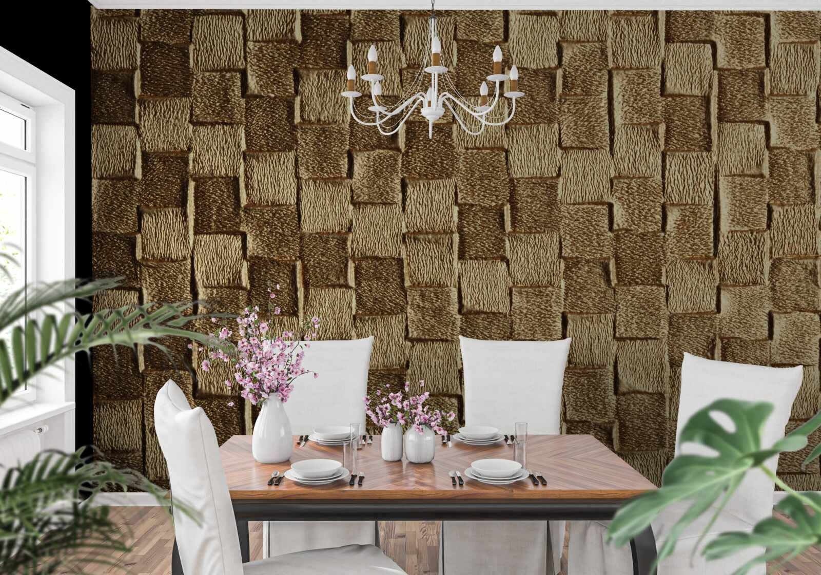 Fotobehang bruin vierkant motief