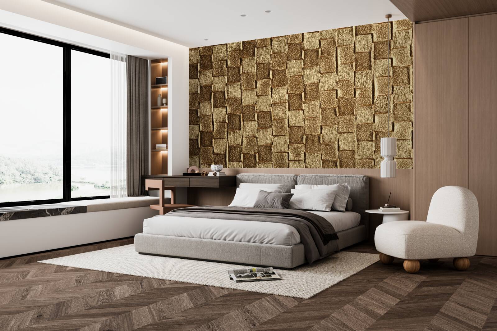 Fotobehang bruin vierkant motief