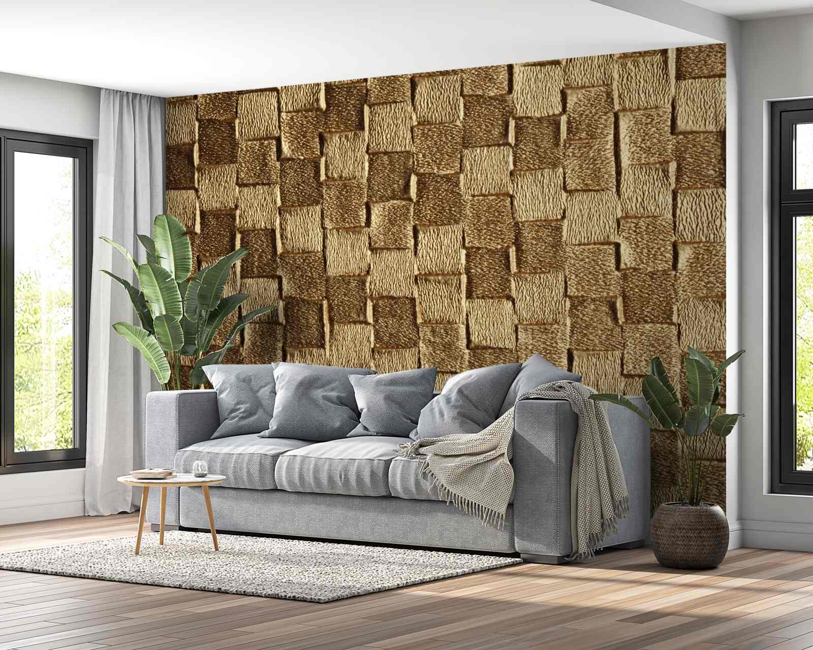 Fotobehang bruin vierkant motief