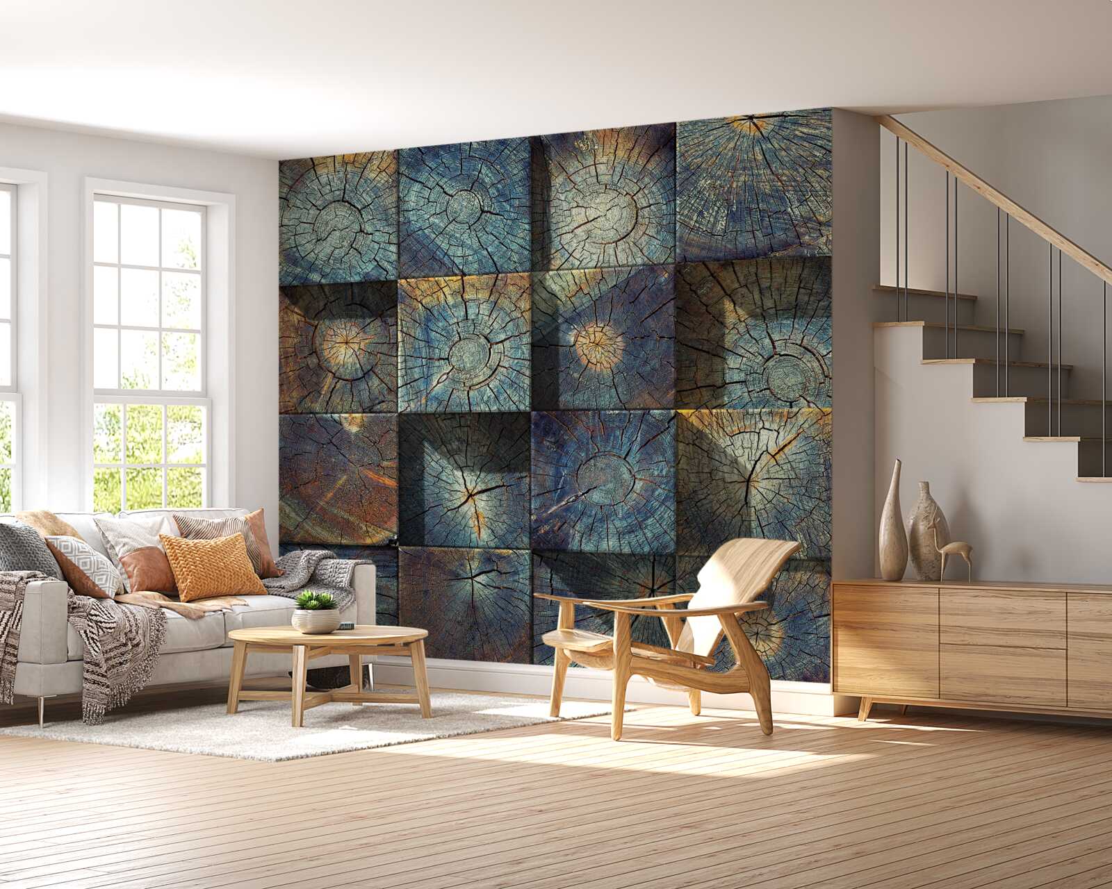 Fotobehang een artistiek object gemaakt van de resten van bomen