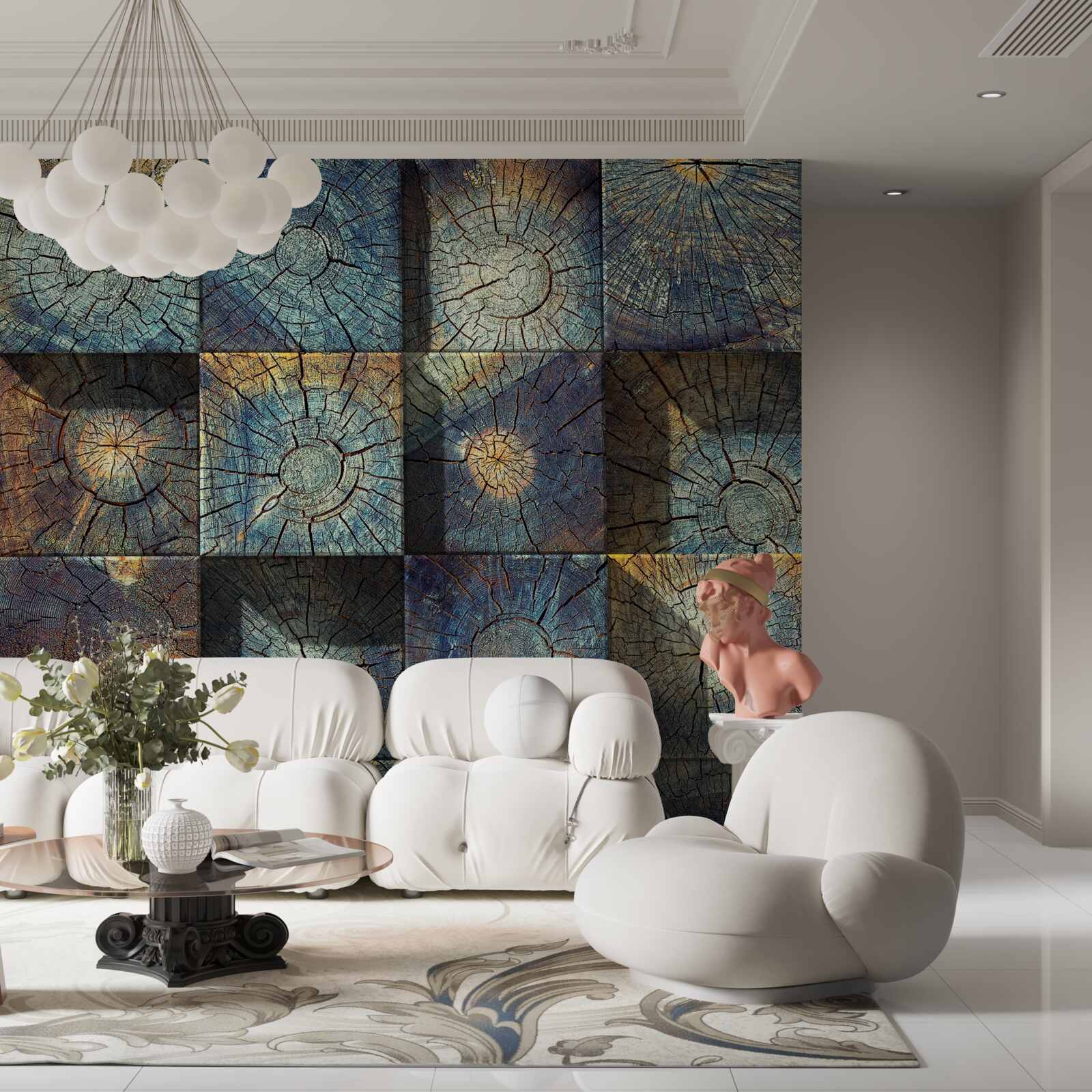 Fotobehang een artistiek object gemaakt van de resten van bomen